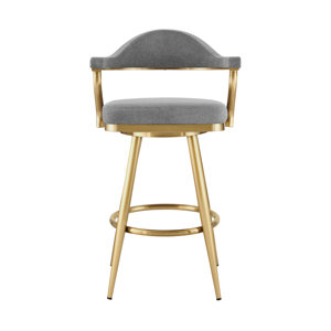 Dinora Modern Swivel Counter or Bar Height Bar Stool with Arms and Open Back in Fabric and Metal Frame