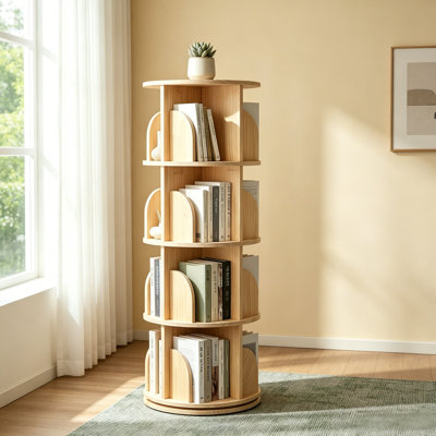 4 Tier Solid Wood Rotating Bookcase for Small Spaces