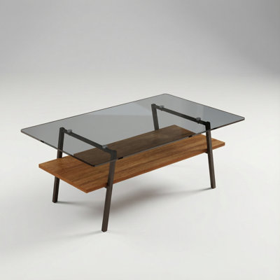 Contemporary Rectangle Coffee Table with Tempered Glass Top and Sturdy Metal Frame for Modern Living Room Décor