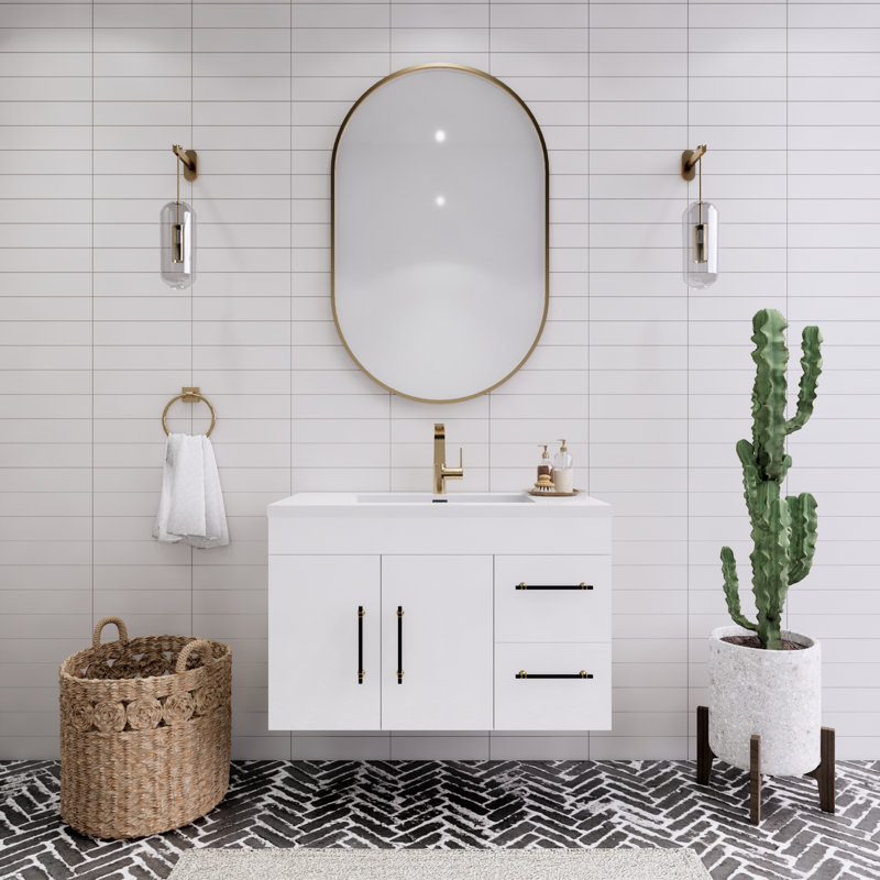 Spring 35.44'' Single Bathroom Vanity with Acrylic Top, Gloss White