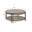 Table basse et tables de bout contemporaines 3 pièces, ronde, pieds en métal, tablette de rangement, finition brun / brun clair, salon et 2 rangements, finition pour