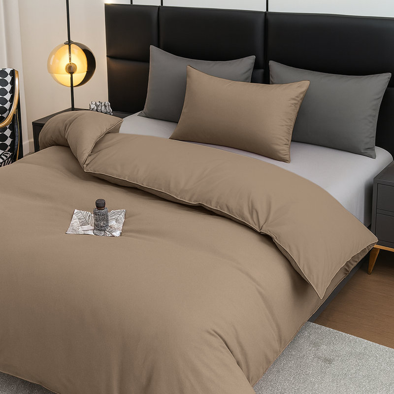 Aspire Homeware Ultra Soft 4 Piece Hotel Quality Dyed Duvet Bedding Set with Pillowcases and Fitted Sheet, Beige