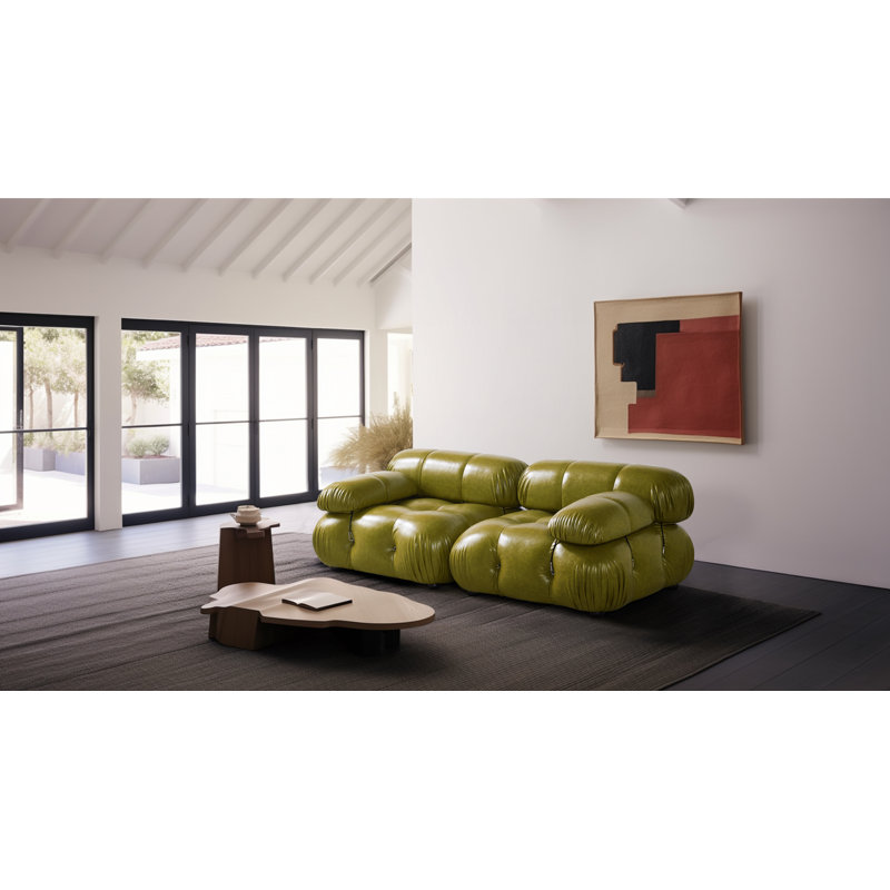 Breelin 76'' Round Arm Modular Sofa, Green Faux Leather