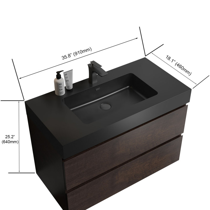 Grand meuble-lavabo mural avec rangement Modern, Noyer, Noir, noir, noir, noir