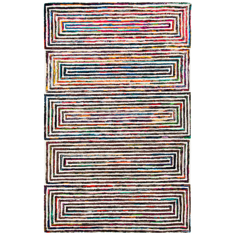 Nantucket Hand Tufted Wool/Cotton Geometric Rug in Brown/Pink/Blue, Rectangle 3' x 5'