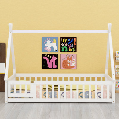 Playhouse Tent Floor Bed With  Silhouette, Safety Guardrails