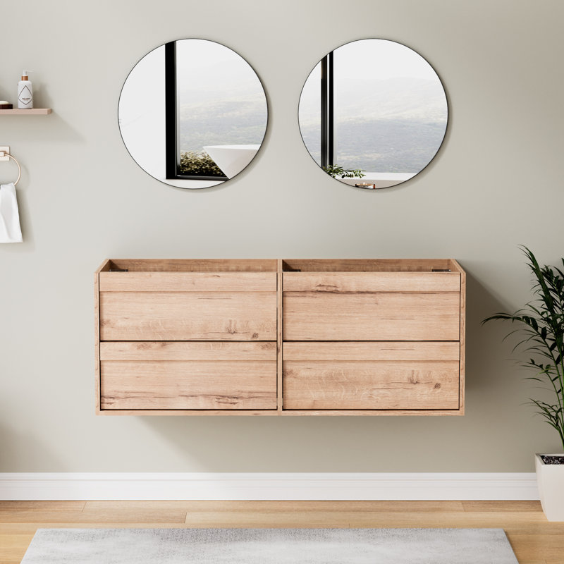 48" Wall Mounted Double Sink Bathroom Vanity Base Only, Wood Tune Floating Cabinet