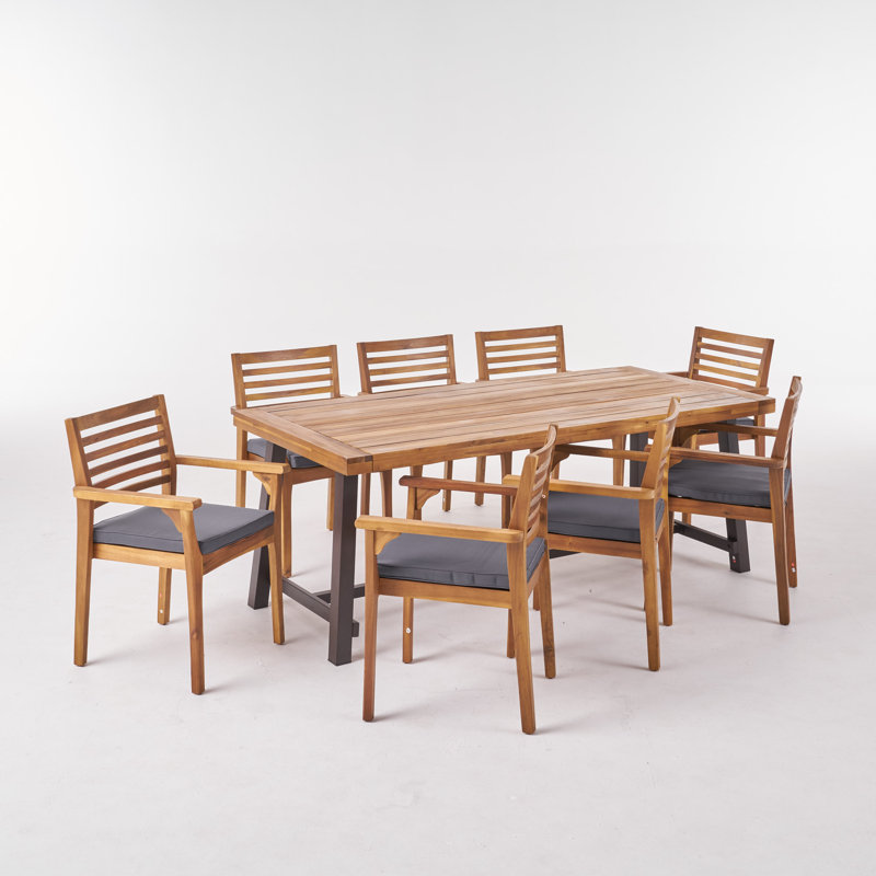 Efird 8 - Person Acacia Wood Patio Dining Set with Rectangular Table , Cushions Included, Teak