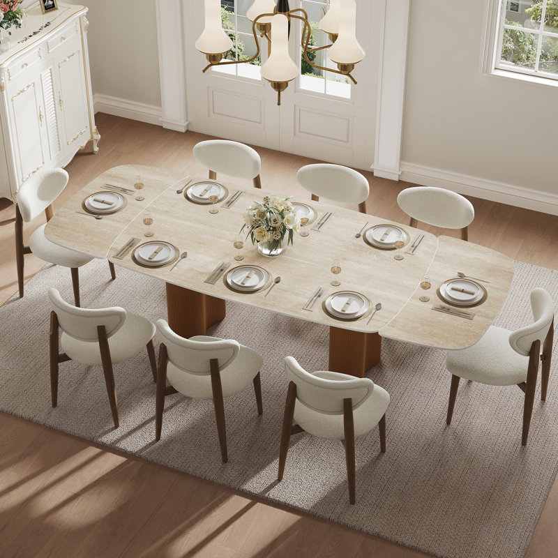 Table de salle à manger extensible 63-94,5 "moderne pour table de chevet en pierre frittée 4-10 avec base double en bois brun