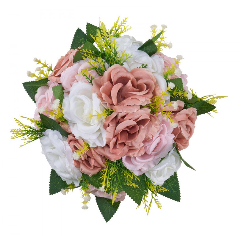 Boules de fleurs pour centres de mariage arrangement floral 9,5 pouces rose + blanc, H 4,7 po x l 9,4 po x P 9,4 po, Rose