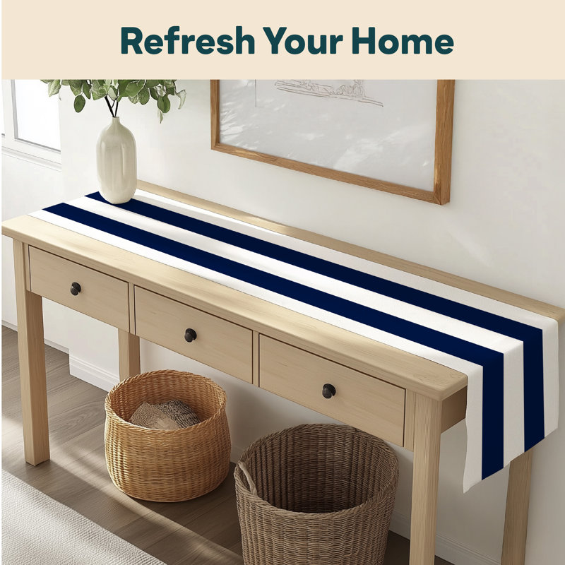 Navy Striped Table Runner 72" x 12", 72" L x 12" W, Navy