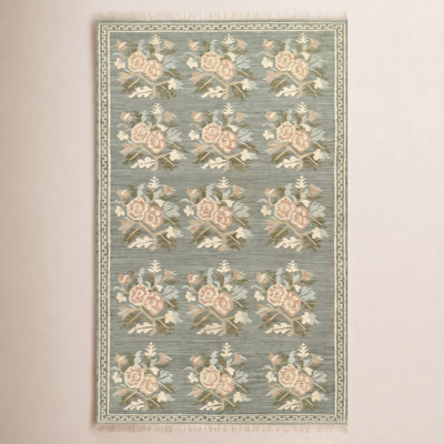 Florence Blue Hand-Woven Floral Wool Rug
