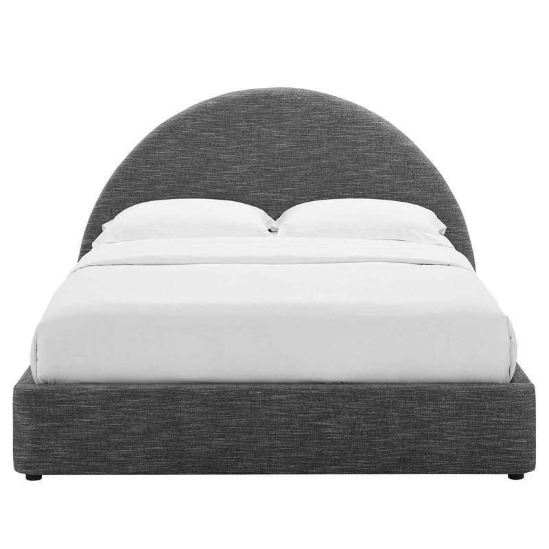 Resort Performance Velvet Arched Round Platform Bed, Heathered Weave Slate, Full