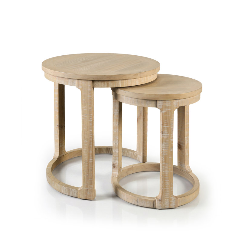 Poole Solid Wood Round Nesting End Table, Natural