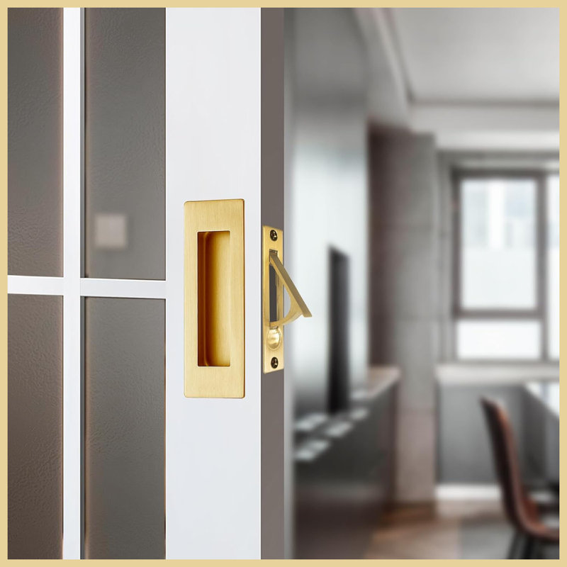 Pocket Door Pull and Edge Pull Set, Brushed Gold 6 Inch Recessed Flush Pull Hardware with Latch, for Closet, Sliding, Barn Door
