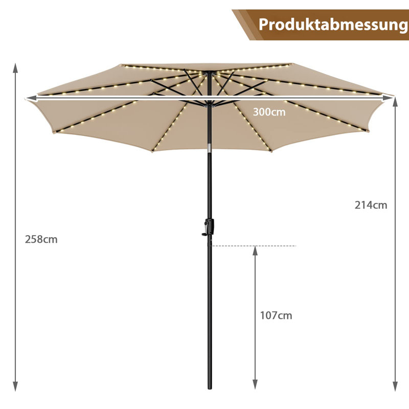 Goggin 300cm Lighted Market Parasol, Beige