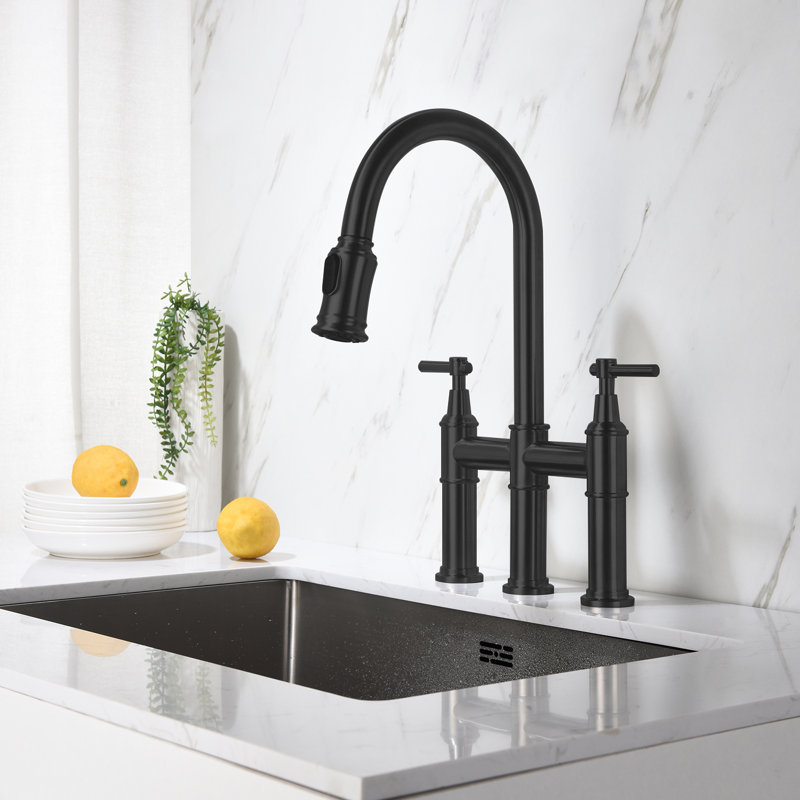Robinet de pont rétractable tactile avec accessoires, Noir mat