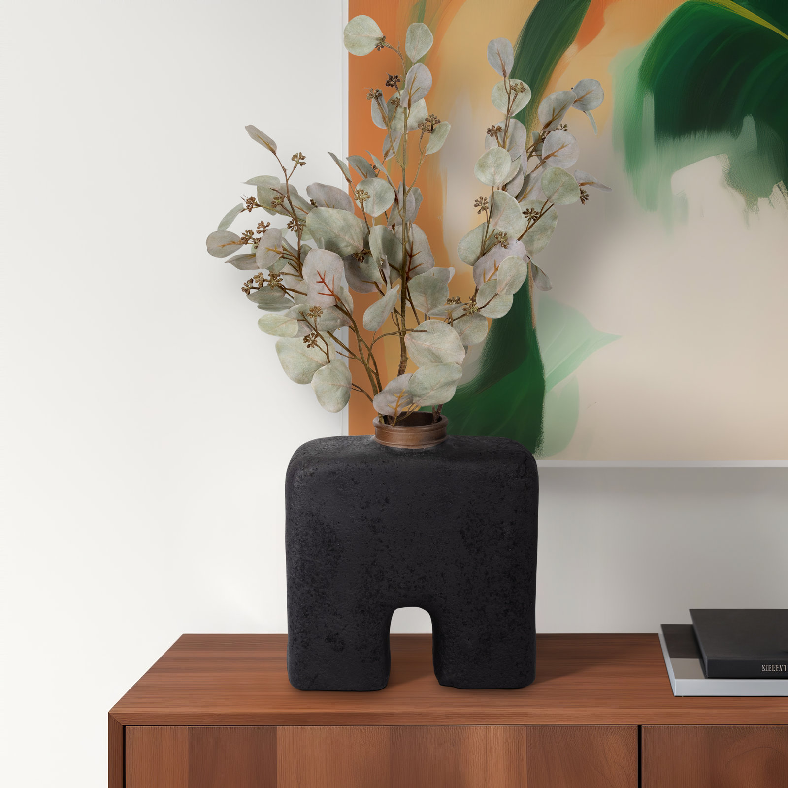 Decorative Pottery and Ecomix Vase with Modern Sculptural Design and Unique Rectangular Cut-Out Shape for Contemporary Stylish Accents.