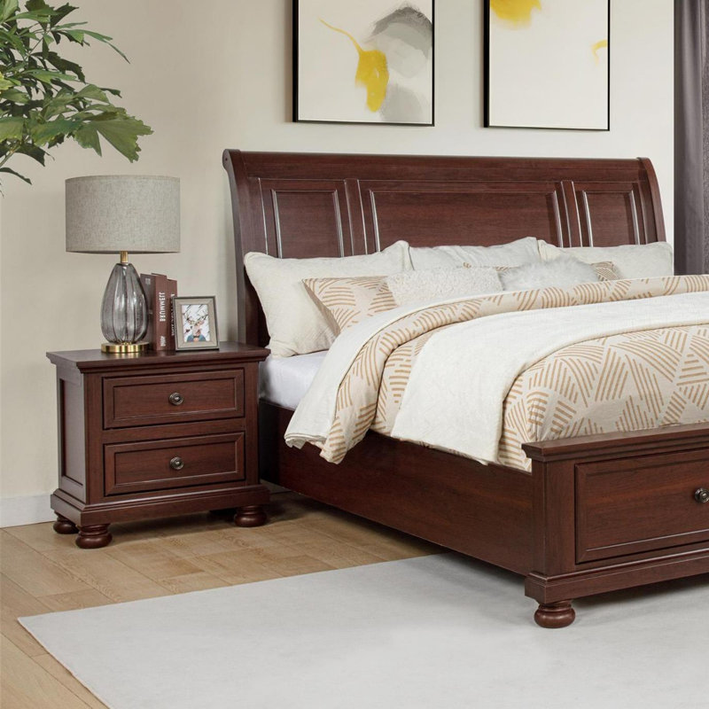 Contemporary Nightstand Two Drawer Storage