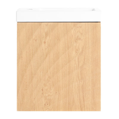 Meuble-lavabo mural 18,5 po avec lavabo en résine, porte simple à fermeture douce, bois naturel, solution de rangement moderne pour assemblage sans quincaillerie supplémentaire