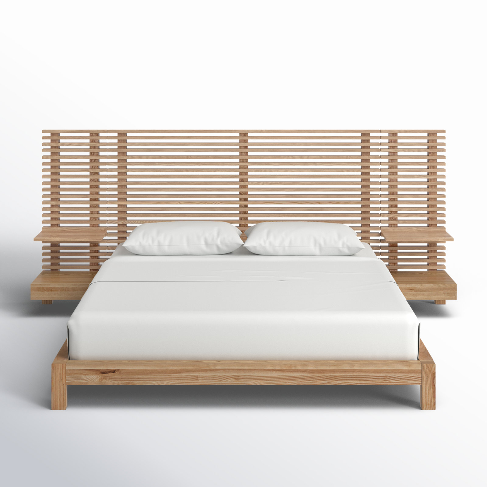 Finnian Solid Wood Panel Storage Bed, Queen, Light Oak