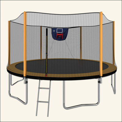 Mise à niveau - Trampoline de 14 pi avec gonfleur et échelle pour panier de basketball (enceinte extérieure sécuritaire) - orange