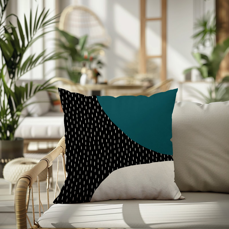 Coussin carré intérieur / extérieur pia, H 17 po x l 17 po, Émeraude / noir / blanc cassé