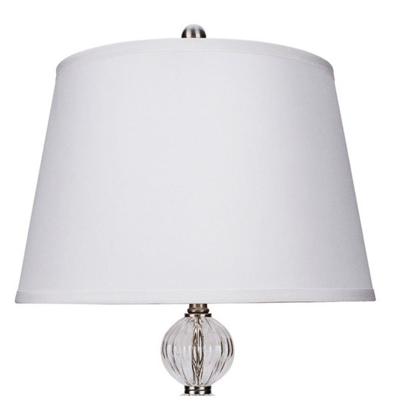 Lampe de table de 28,5 po de hauteur en métal avec finition nickel satiné et design orbe, abat-jour en lin