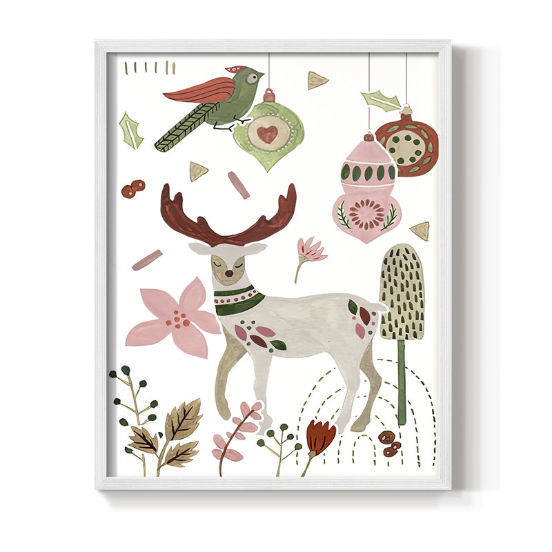 Reindeer Wishes Collection B, reproduction encadrée - bois massif, H 11 po x l 9 po, Blanc