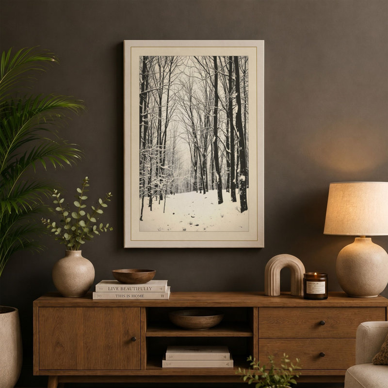 Winter Pathway Scandinavian - Wrapped Canvas, 18x12 - 45.7 x 30.5 cm, Ochre Border
