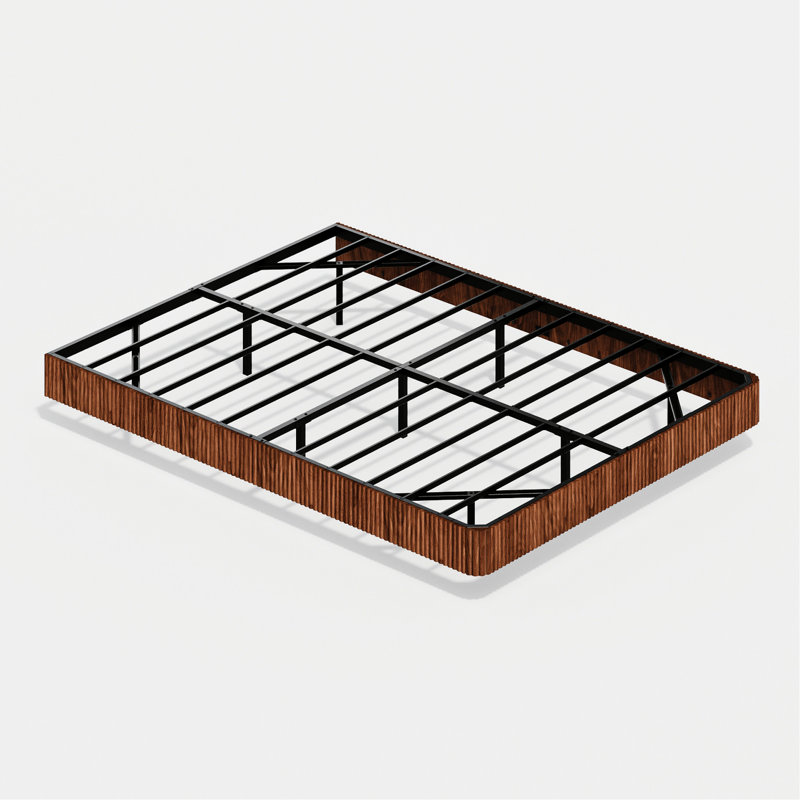 Queen Size Walnut Floating Bed Frame With Led Strip, Wave Curve Wood Panel, Metal Slats, Suspension Aesthetic Design, Remote - Controlled Lights, High Capacity Load Bearing, Peaceful Rest Of Size,