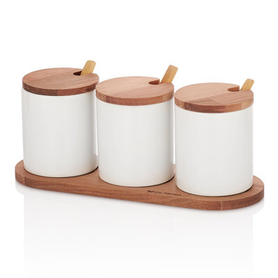 Freestanding Wood Spice Jar & Rack Set