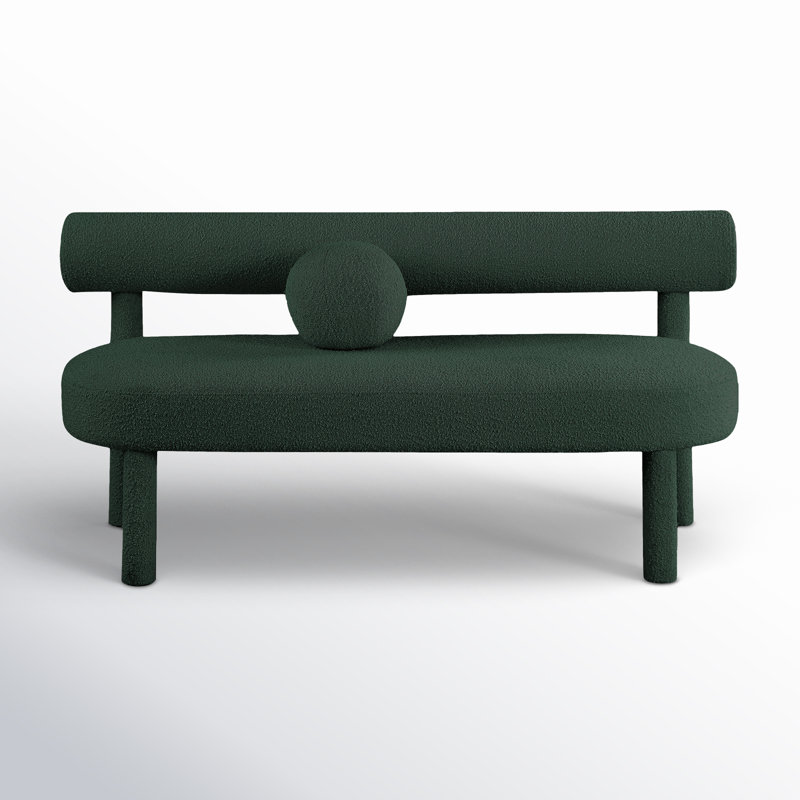 Boucle Upholstered Bench, Green Boucle Fabric