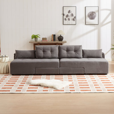 Modern Sofa Convertible 3 1 Sleeper Sofa And Sectional Sofa With 4 Storage Space For Living Room,Corduroy Couch With 4 Pillows,Corduroy