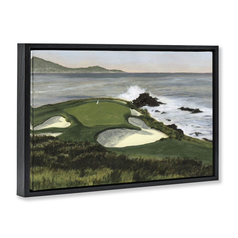 «Coastal Golf Course», toile flottante encadrée par Michael Willett, Cadre flottant noir de jais, H 17 po x l 25 po