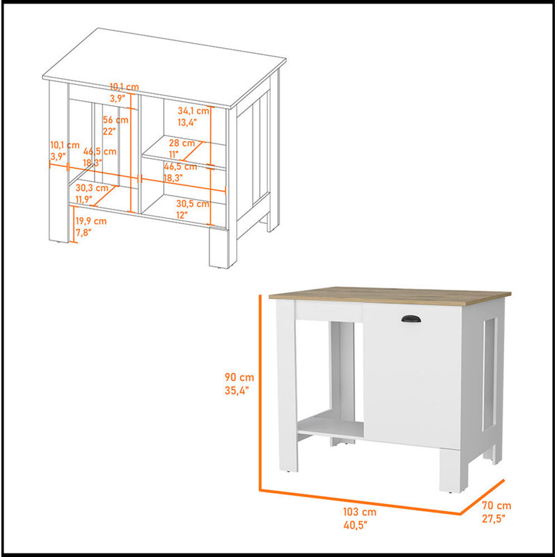 Vancouver 1-Door Kitchen Island with Open Shelf and Macadamia, Perfect for Storage and Display in Modern Kitchens
