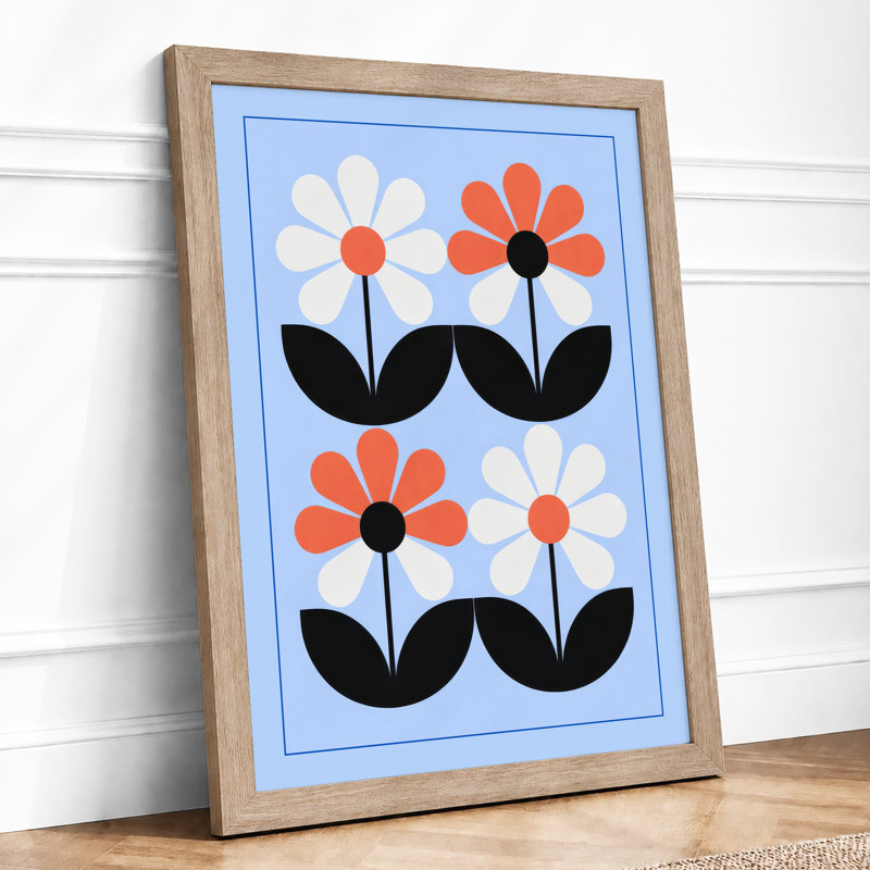 Four Modernist Blooms Mid-Century - Framed Print, Oak, A4 - 29.7 x 21.0 cm