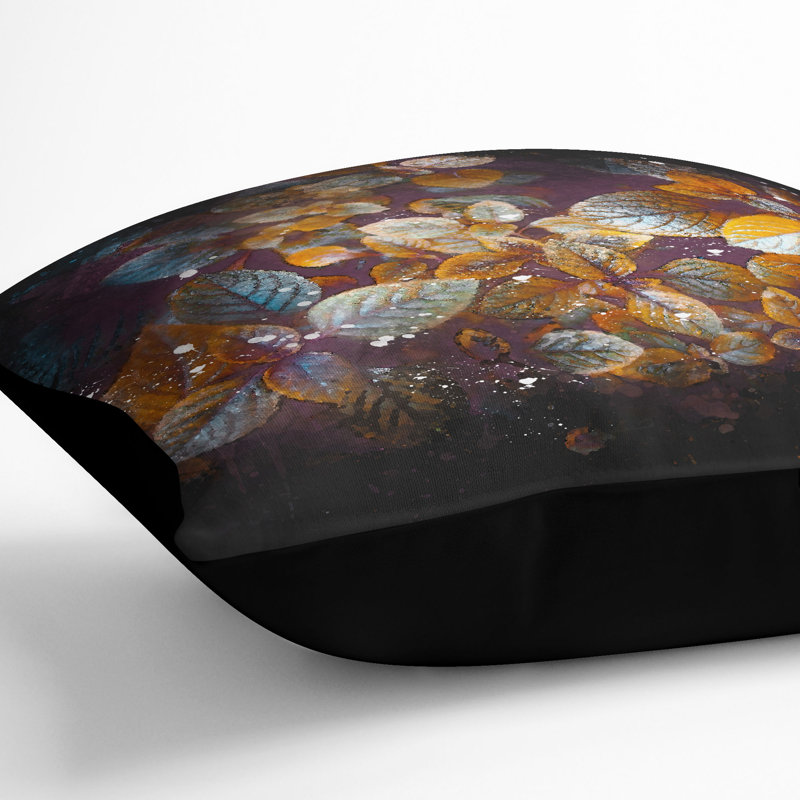 Pretty Leaves Cushion with Filling, Black, 40cm H x 40cm W x 15cm D