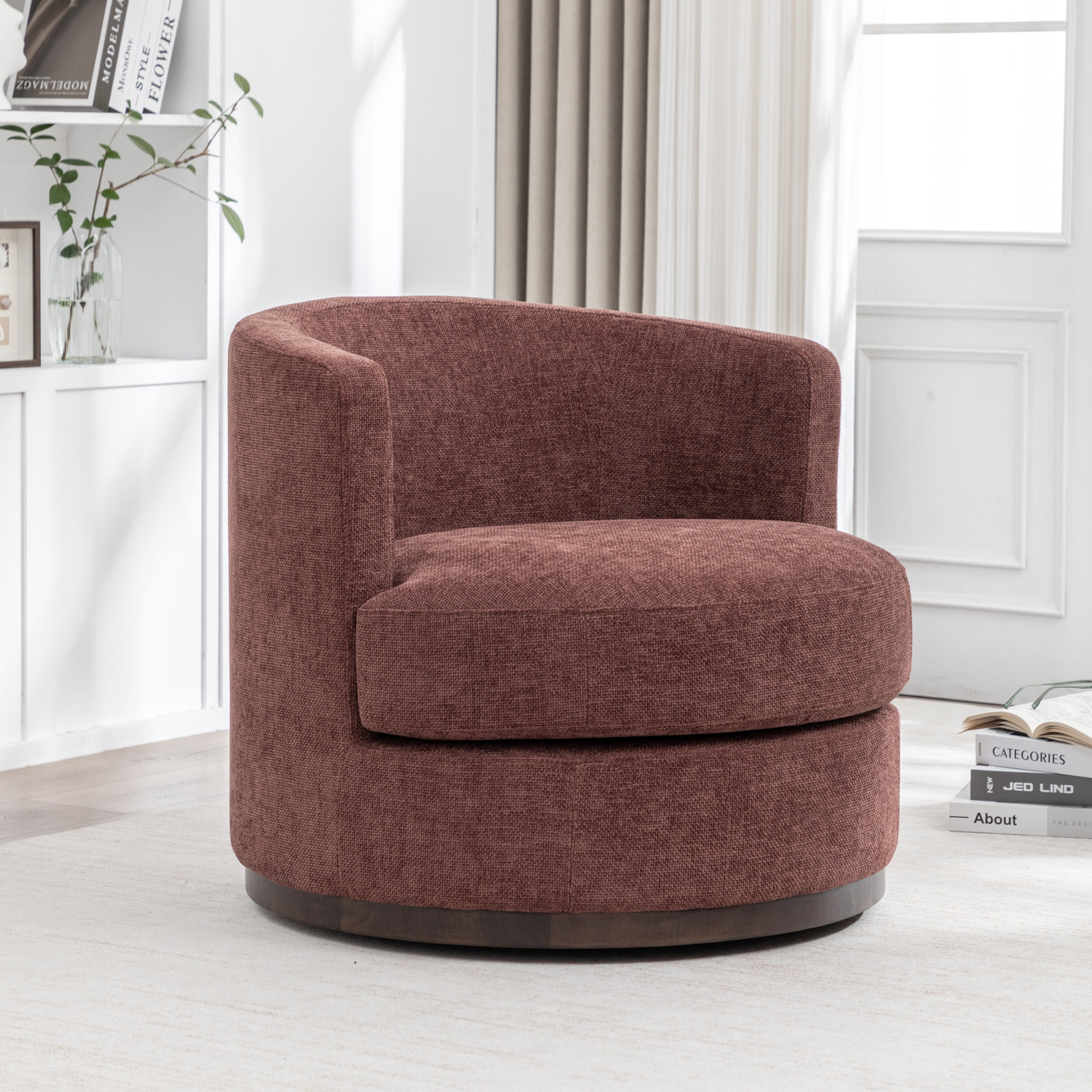 Arabella Swivel Barrel Chair, Italian Clay Performance Chenille