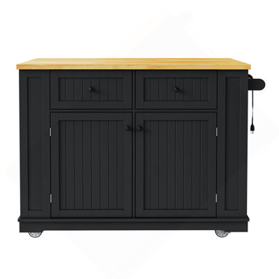 48 Inch Large Kitchen Island With Drop Leaf,Power Outlet,Internal Storage Rack,Rolling Kitchen Storage Cart On 5 Wheels With 5 Open Side Racks,For Kitchen,Dining Room