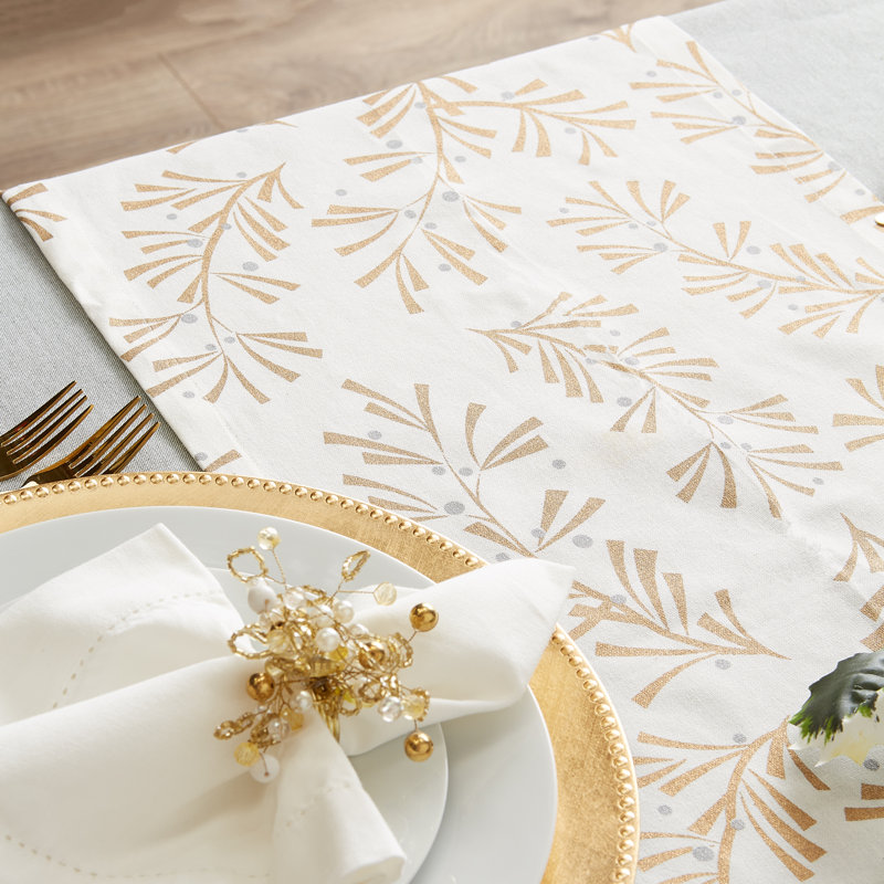 Mcmann 100% Cotton Christmas Table Runner, 72" L x 14" W, Metallic Holly Leaves