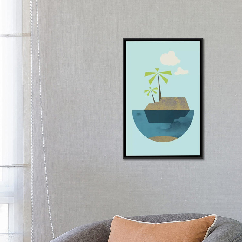 « island », impression sur toile tendue, H 26 po x l 18 po x P 1,5 po, Toile avec cadre noir, Pas de tapis