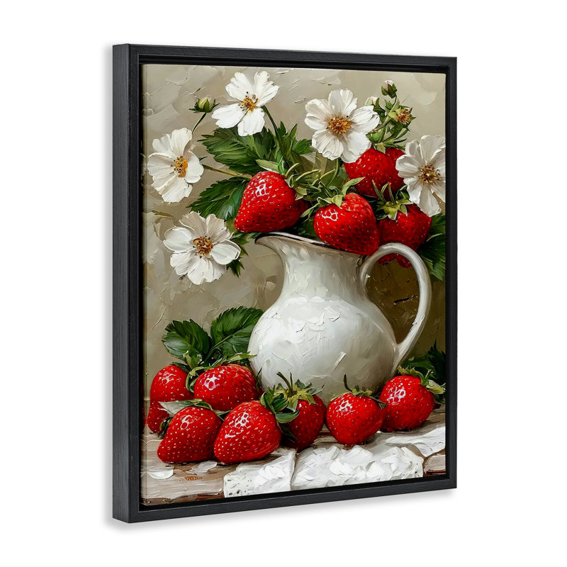 Cadre flottant Painterly Strawberries, Cadre flottant noir de jais, H 21 po x l 17 po