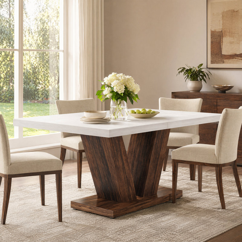Bernadete Dining Table, White, Brown