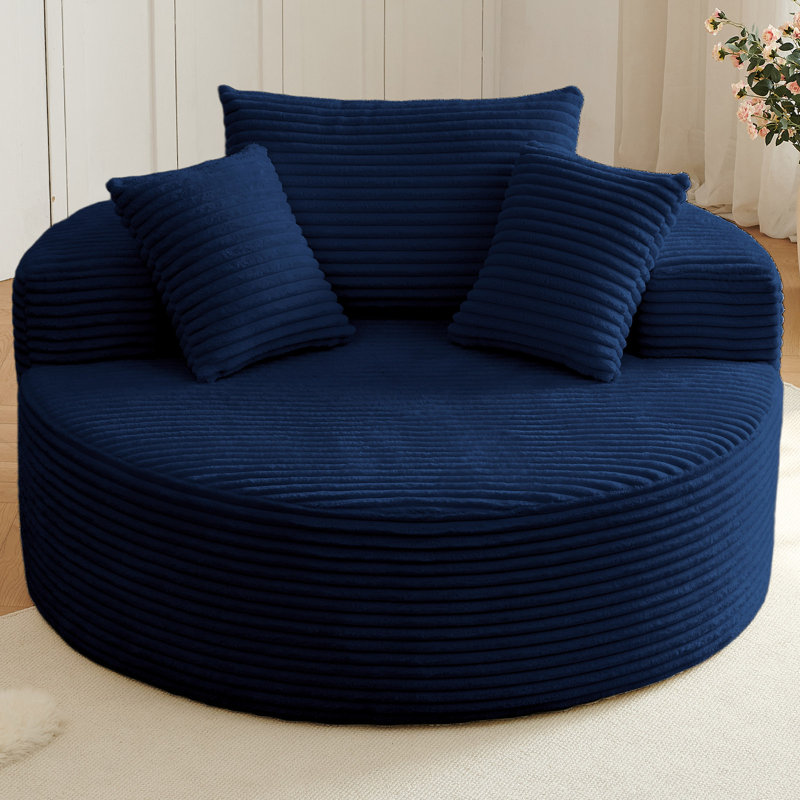 Boneless 55'' Oversized Accent Chair, Comfy Corduroy Single Sofa with 3 Pillows, Upholstered Round Chair with Extra-Wide & Deep Seat for Living Room & Bedroom