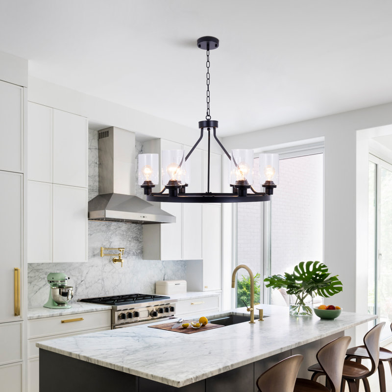 6 - Light Dimmable Wagon Wheel Chandelier