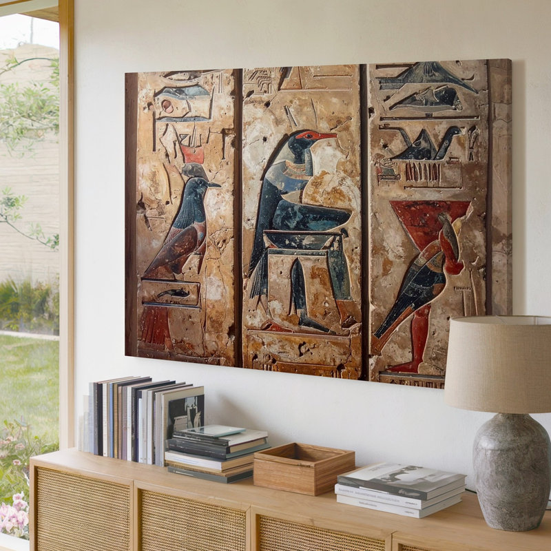 Toile, art égyptien antique, sculpture sur pierre en hiéroglyphes, H 16 po x l 20 po