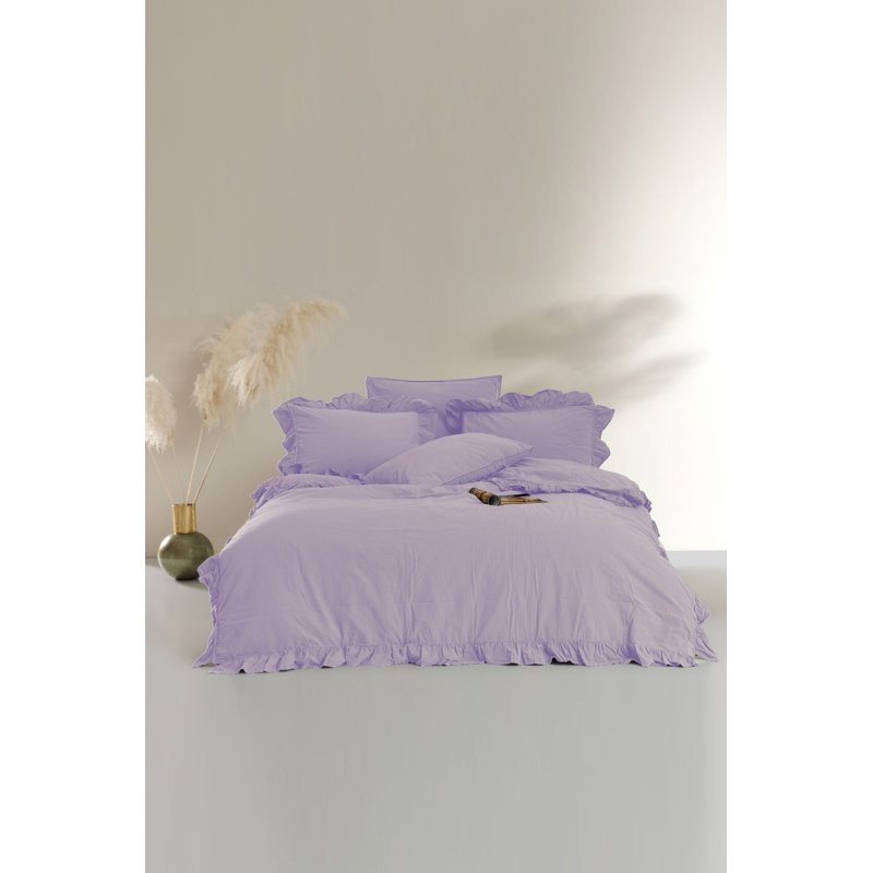Ensemble de housse de couette 100% coton Landwehr, Housse de couette pour grand lit + 2 taies d'oreil, Mauve