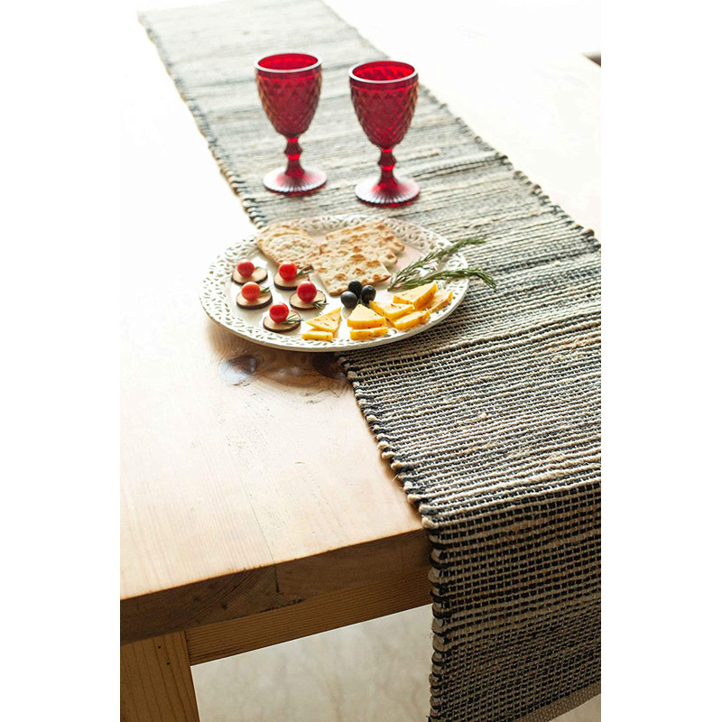 Pearsall Gingham Table Runner, Natural/Black, 108" x 13"