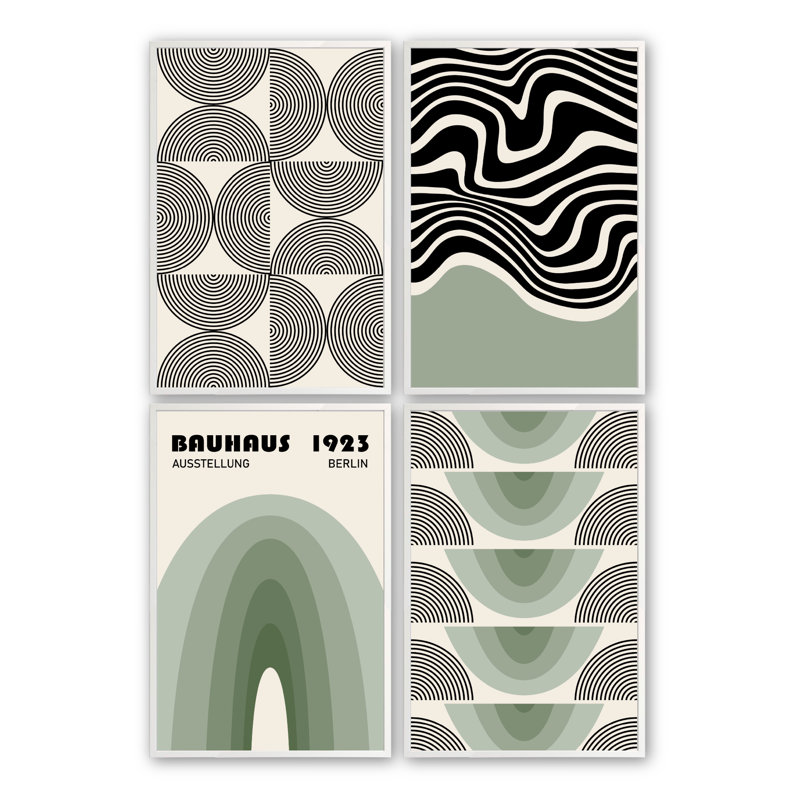 Modernist Quartet, reproduction de cadre mural 4 pièces, Blanc opaque, H 21,5 po x l 17,5 po x P 1 po